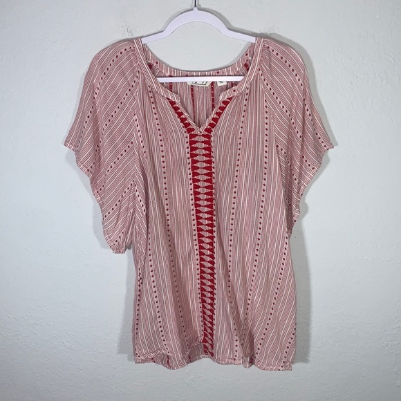 Caffe Marrahesh Red and White Short Sleeve Blouse Size Medium - Picture 15 of 16